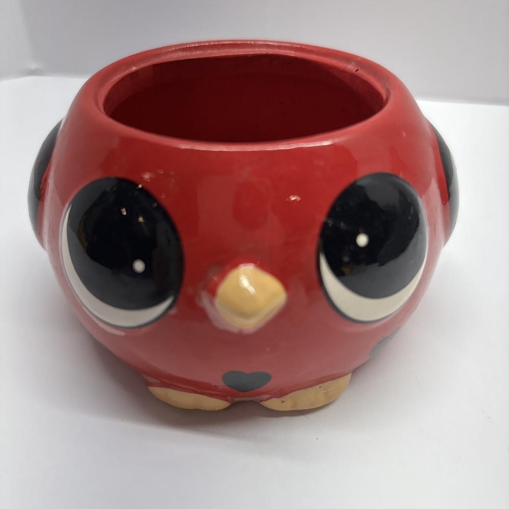 Rocket Farms Pottery Succulent Red Floral Pot Love Bug Planter Fat Bird